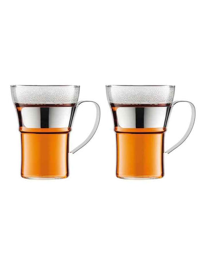 Assam Coffee Glass 2 Piece With Steel Handle in Clear