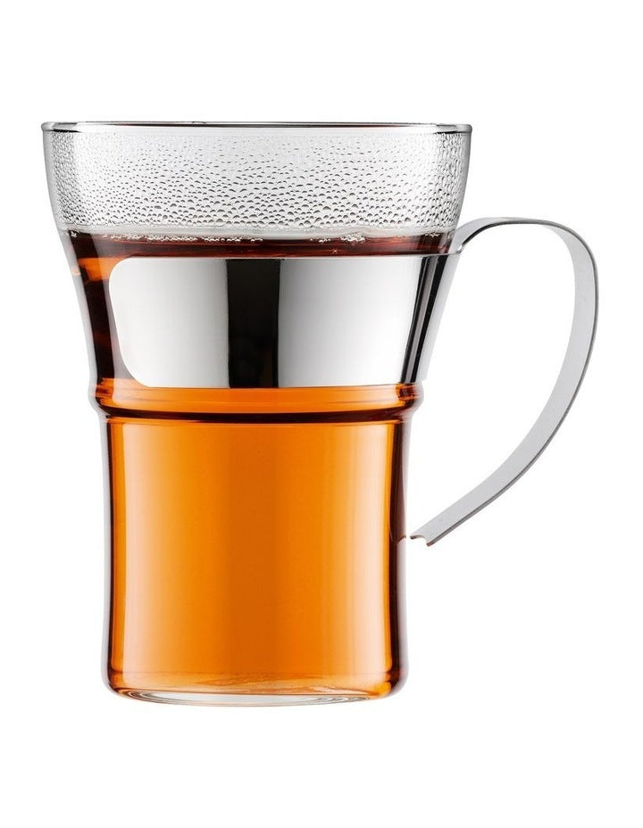 Assam Coffee Glass 2 Piece With Steel Handle in Clear