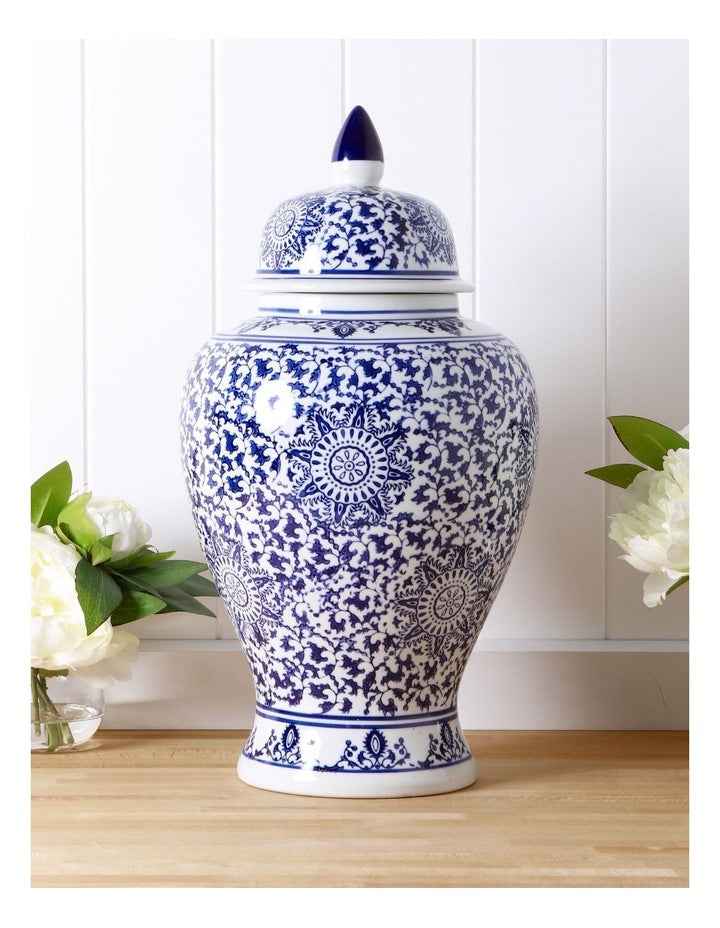 Hand Painted Large Ginger Jar 25x46cm in Blue