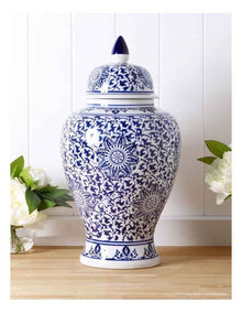 Hand Painted Large Ginger Jar 25x46cm in Blue