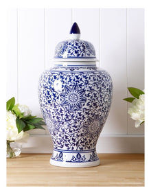 Hand Painted Large Ginger Jar 25x46cm in Blue