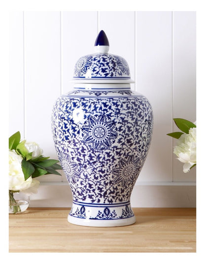 Hand Painted Large Ginger Jar 25x46cm in Blue
