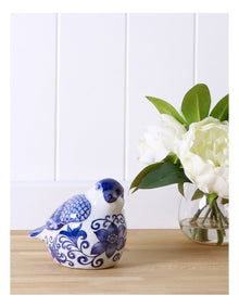 Hand Painted Porcelain Bird Sculpture 29x11cm in Blue