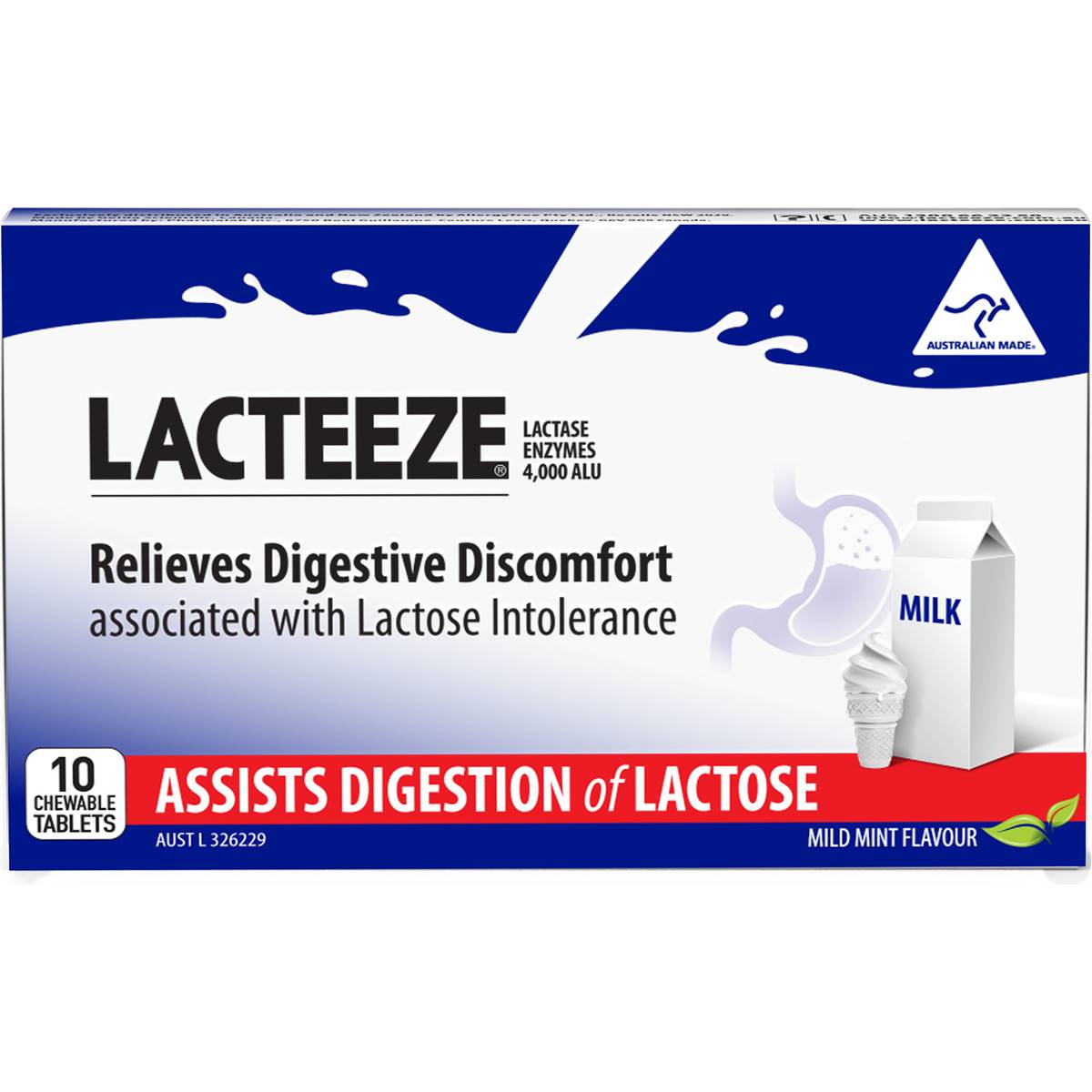Lacteeze Chewable Tablets Mild Mint Flavour 10 Pack