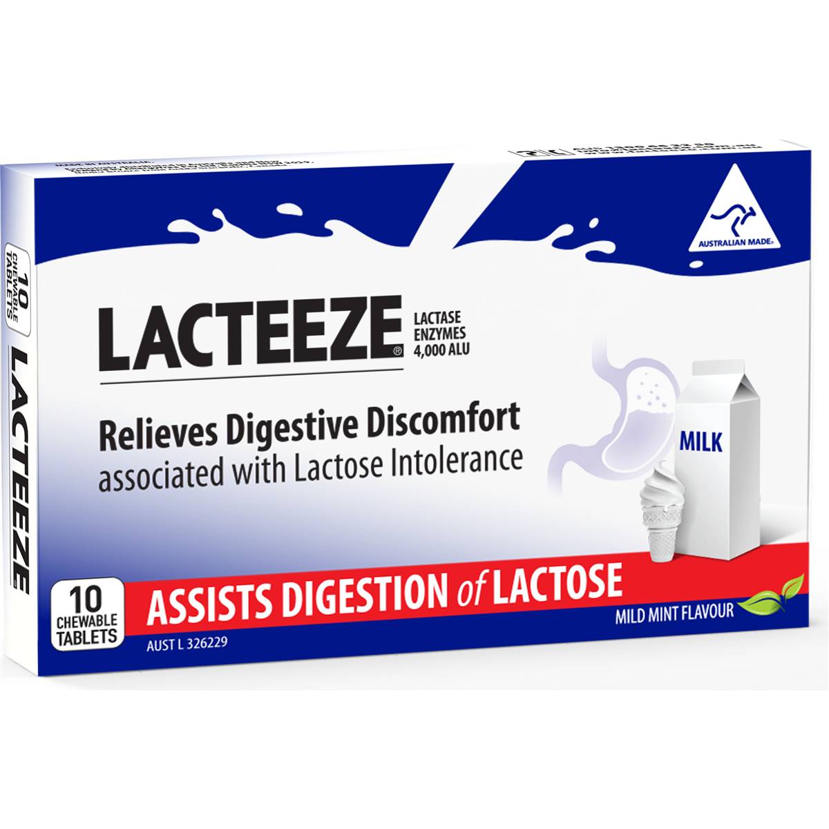 Lacteeze Chewable Tablets Mild Mint Flavour 10 Pack