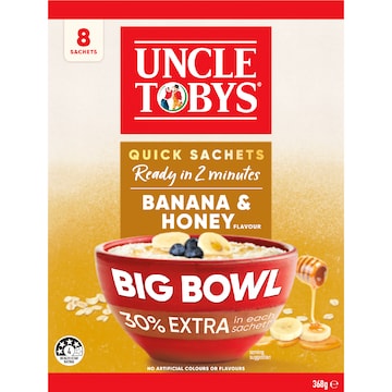 Uncle Tobys Big Bowl Oats Banana & Honey 8 pack 368g