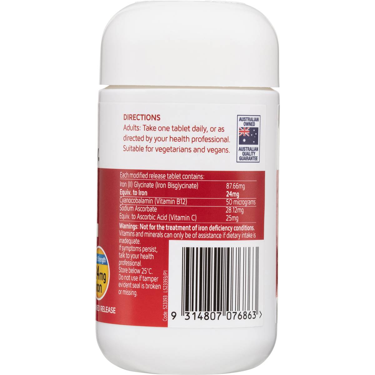 Nature's Way High Strength Iron + Vitamin C & B12 Tablets 30 pack