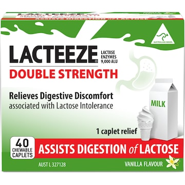 Lacteeze Double Strength Chewable Caplets Vanilla Flavour 40 pack