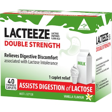 Lacteeze Double Strength Chewable Caplets Vanilla Flavour 40 pack
