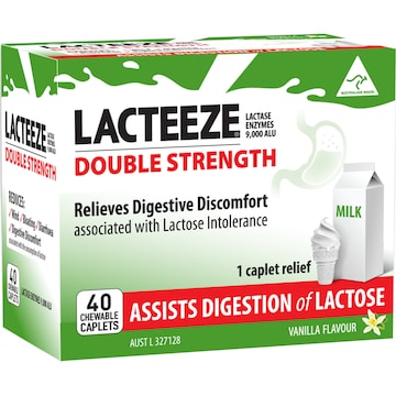 Lacteeze Double Strength Chewable Caplets Vanilla Flavour 40 pack