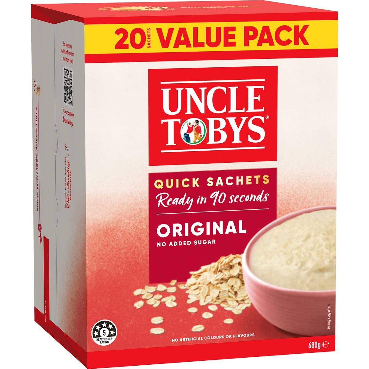 Uncle Tobys Oats Quick Sachets Family Pack Original Porridge 680g
