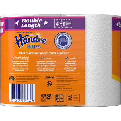 Handee Ultra Double Length Paper Towel 4 Pack