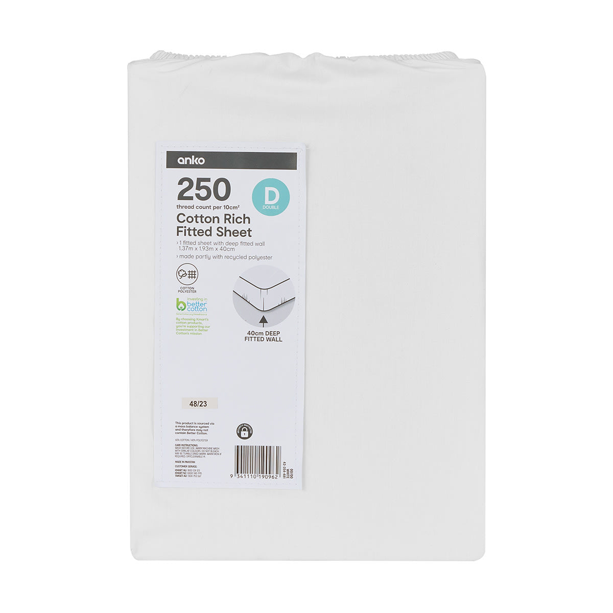 250 Thread Count Cotton Rich Fitted Sheet - Double Bed, White