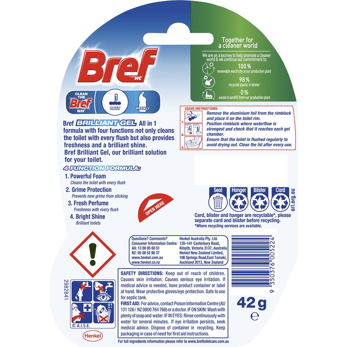 Bref Brilliant Gel Spring Rain Toilet Cleaner Block 42g