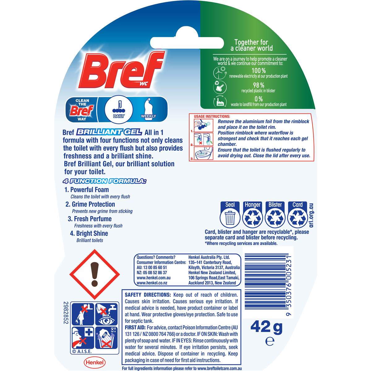 Bref Brilliant Gel Arctic Ocean Toilet Cleaner Block 42g