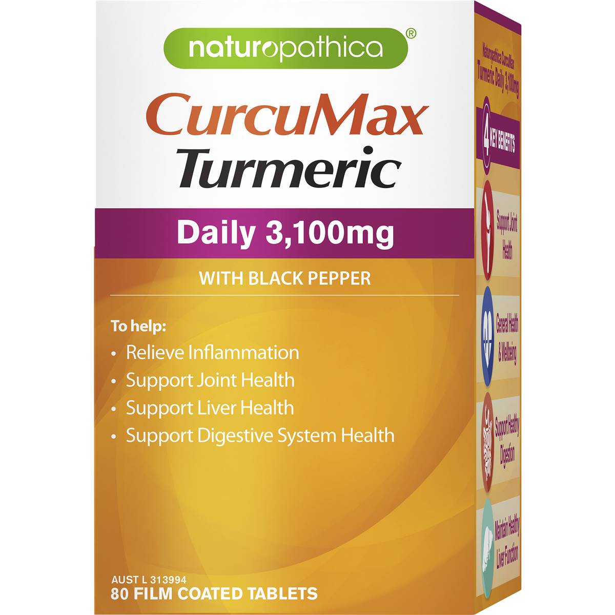 Naturopathica Curcumax Turmeric Daily 3100mg Tablets 80 Pack