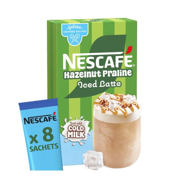 NESCAFE HAZELNUT PRALINE ICED LATTE COFFEE SACHETS 8 PACK