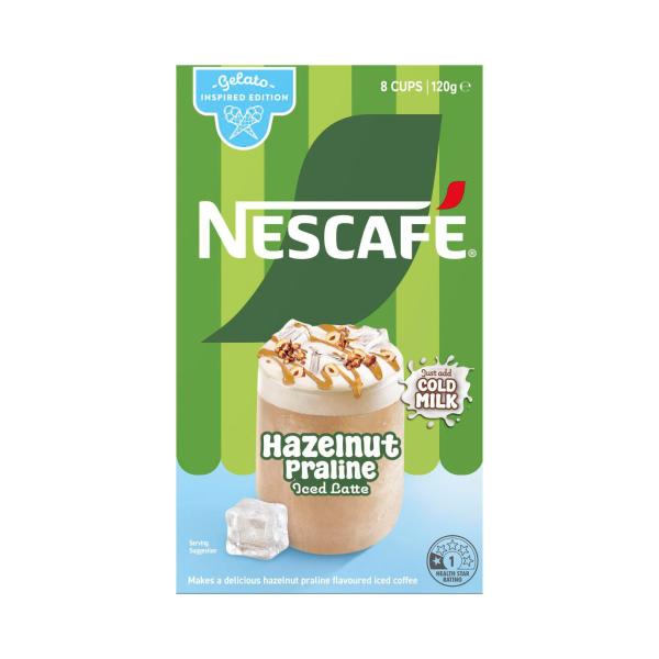 NESCAFE HAZELNUT PRALINE ICED LATTE COFFEE SACHETS 8 PACK