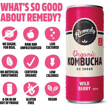 Remedy Organic Kombucha Wild Berry 250ml x4 Pack