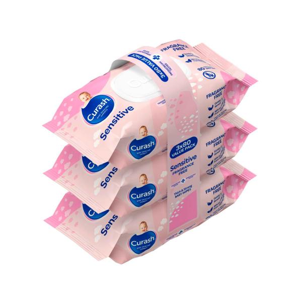 CURASH FRAGRANCE FREE SENSITIVE SKIN BABY WIPES 240 PACK