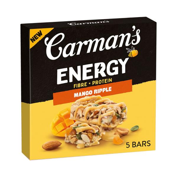 CARMAN'S ENERGY FIBRE + PROTEIN MANGO RIPPLE BARS 5X35G