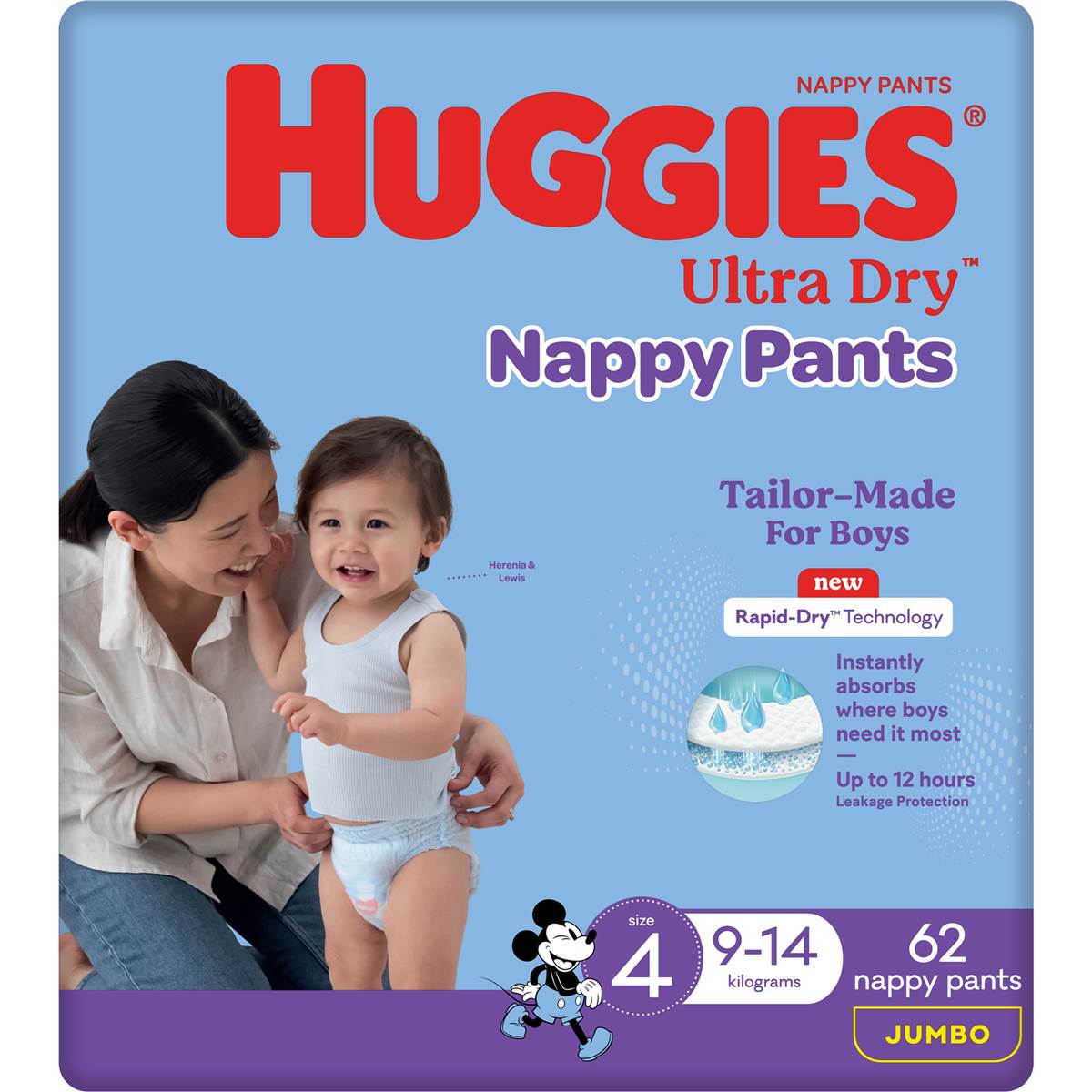 Huggies Ultra Dry Nappy Pants Boys Size 4 (9-14kg) 62 Pack