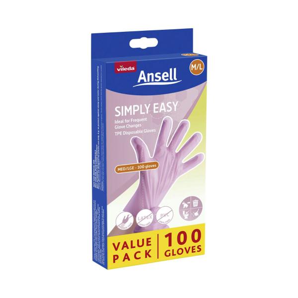 VILEDA ANSELL SIMPLY EASY TPE GLOVES M/L 100PK