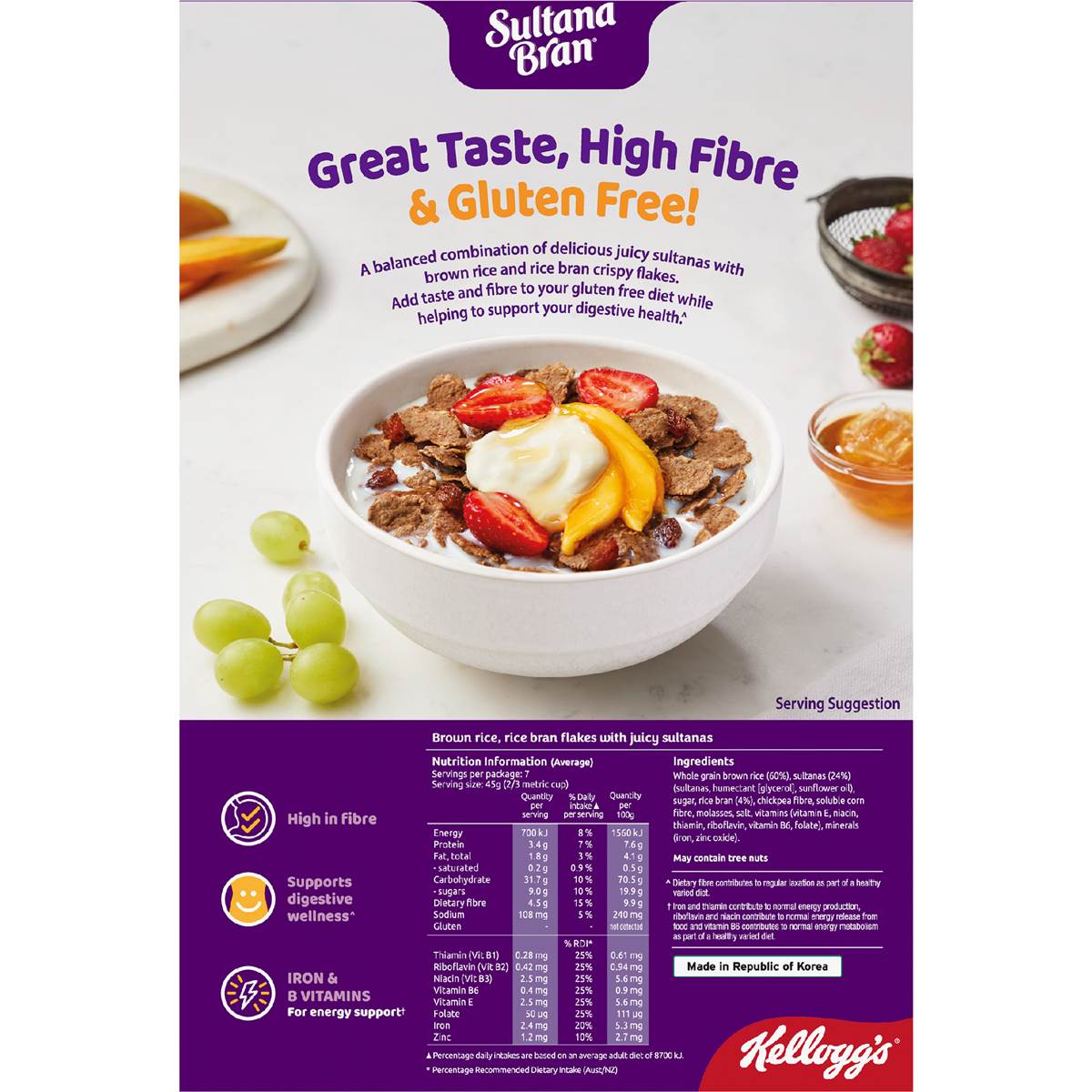 Kellogg's Sultana Bran Gluten Free Breakfast Cereal 350g