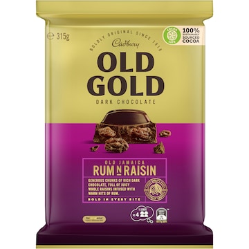 Cadbury Old Gold Jamaica Rum N Raisin Dark Chocolate Block Large 315g