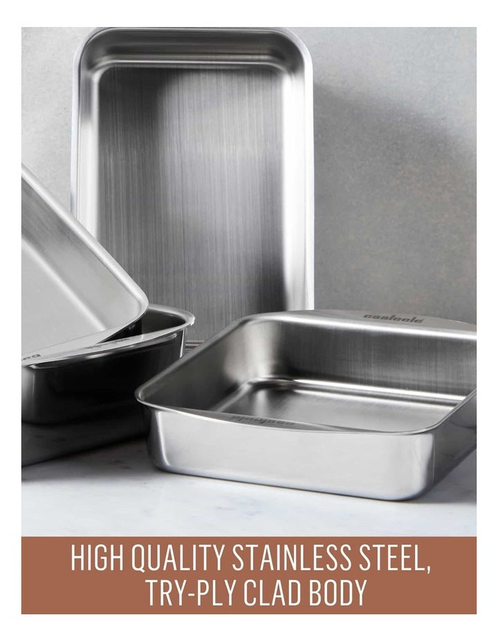 Clad Ovenware Rectangular Roasting Pan in Stainless Steel
