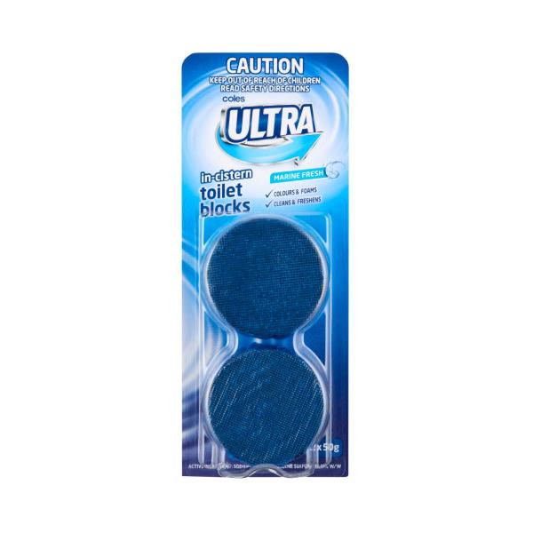 COLES ULTRA IN-CISTERN TOILET BLOCKS MARINE FRESH 2 PACK 100G