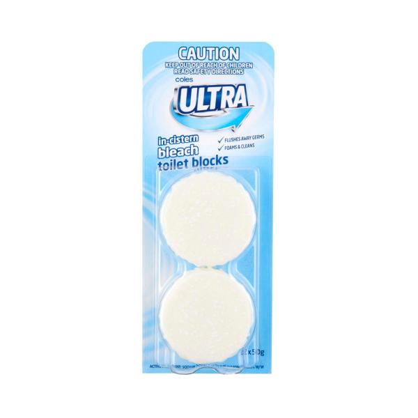 COLES ULTRA IN-CISTERN BLEACH TOILET BLOCKS 2 PACK 100G