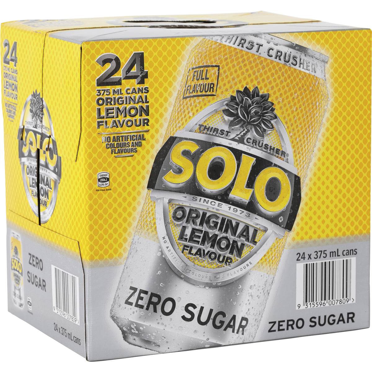 Solo Zero Sugar Original Lemon Soft Drink Cans Multipack 375ml x 24 Pack