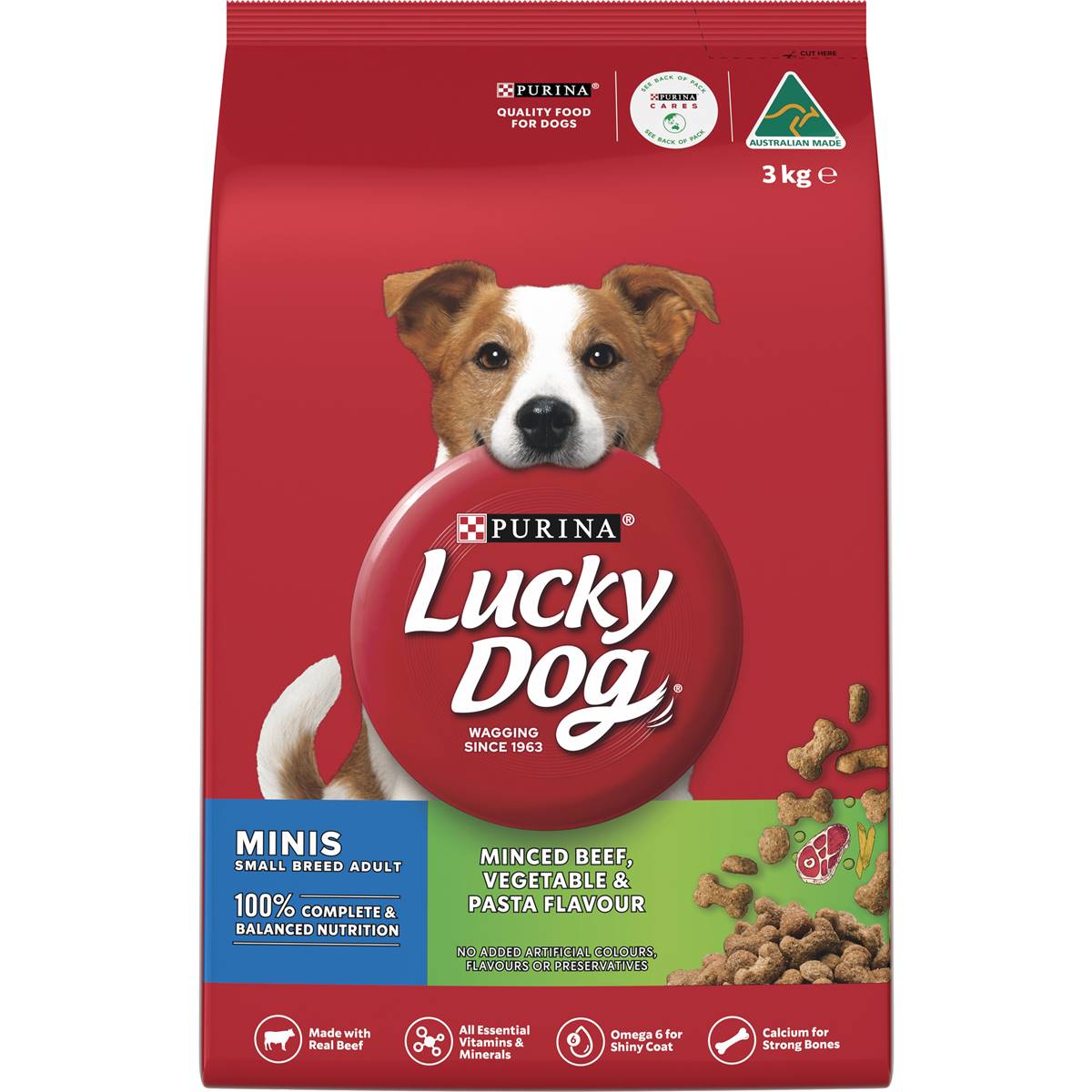 Lucky Dog Adult Minis Minced Beef, Vege & Pasta Dry Dog Food 3kg