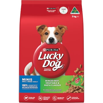 Lucky Dog Adult Minis Minced Beef Vege & Pasta Dry Food 3kg