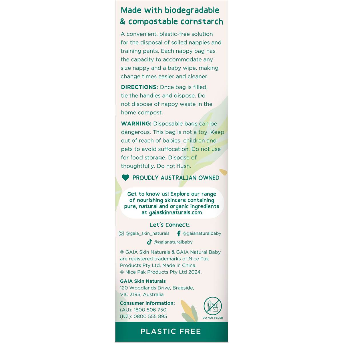 Gaia Natural Baby Biodegradable Nappy Bags 50 Pack
