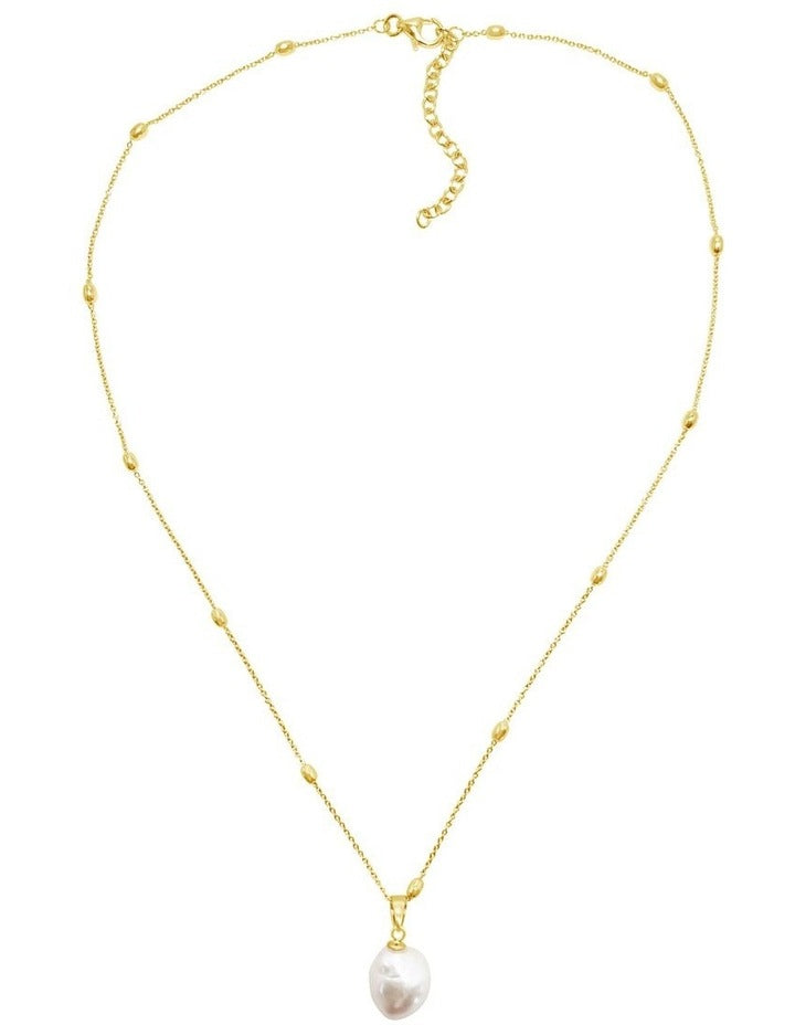 14ct Station Chain & Pearl Pendant in Gold