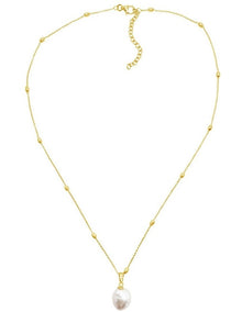 14ct Station Chain & Pearl Pendant in Gold