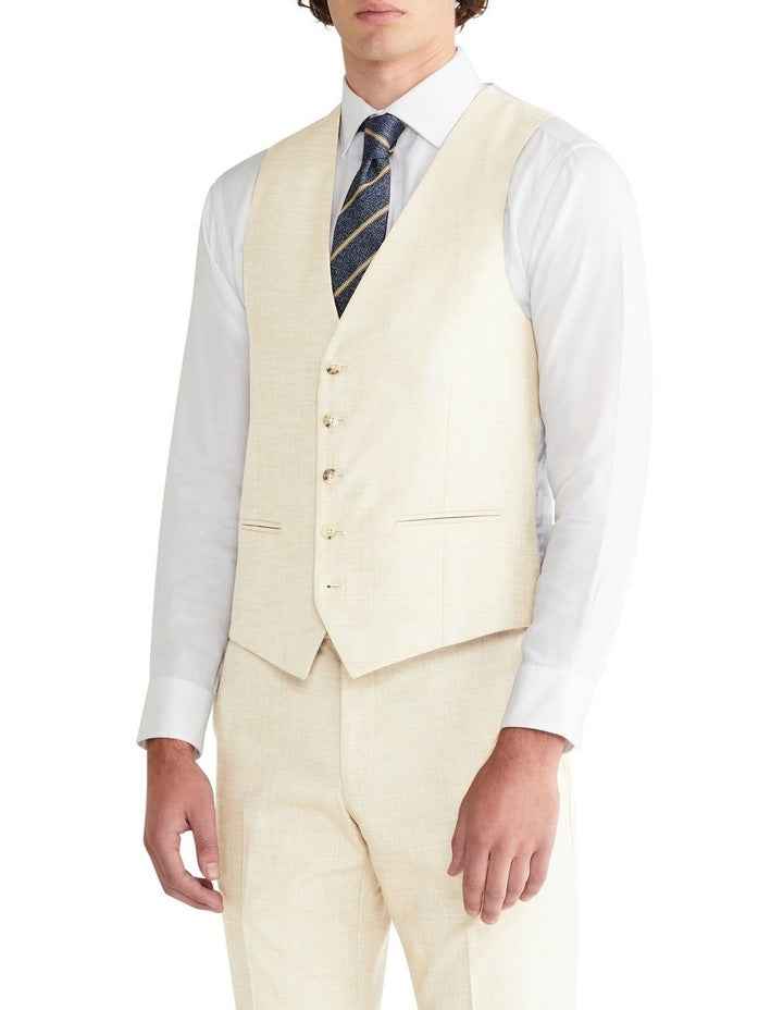 Slim Sharkskin Plain Suit Vest in Ecru