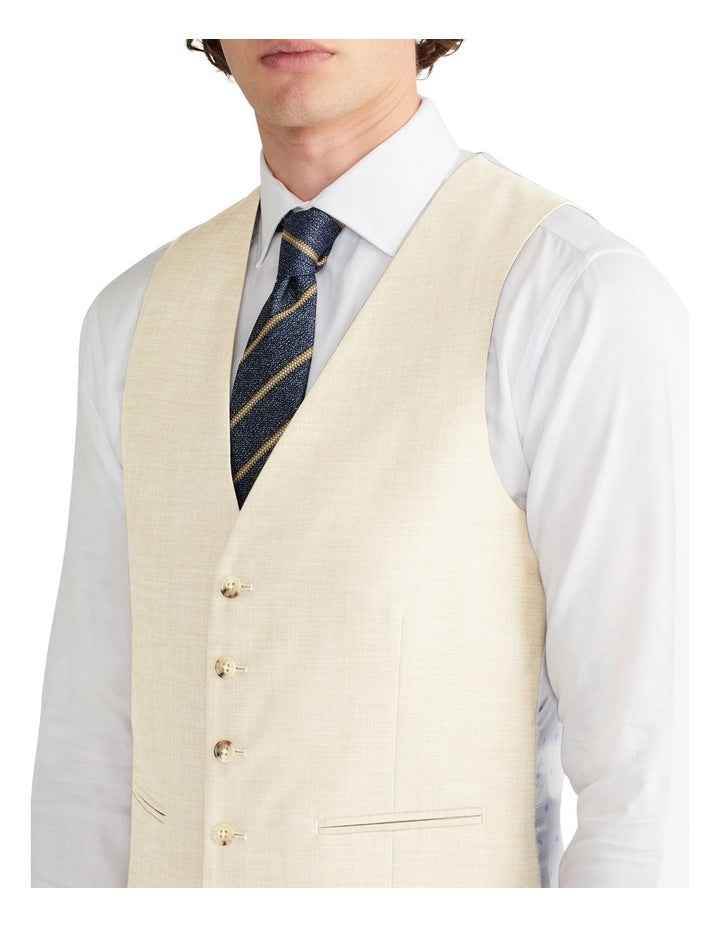Slim Sharkskin Plain Suit Vest in Ecru