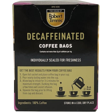 Robert Timms Coffee Bags Decaffeinated 18 pack