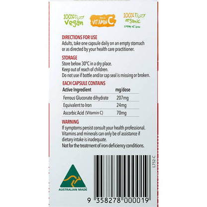 Vitaceuticals Iron Supplement Ferrous + c Hard Capsules 30 Pack