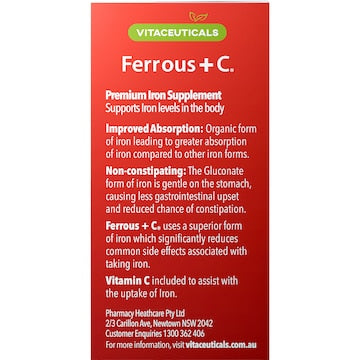 Vitaceuticals Iron Supplement Ferrous + C Hard Capsules 30 pack