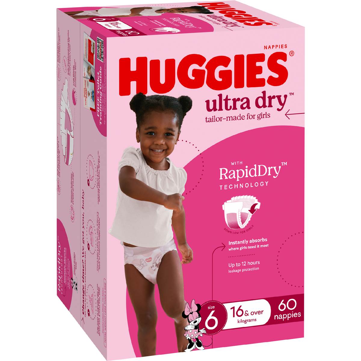 Huggies Ultra Dry Nappies Girls Size 6 (16kg+) 60 Pack