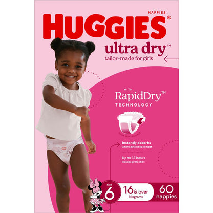 Huggies Ultra Dry Nappies Girls Size 6 (16kg+) 60 Pack