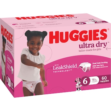 Huggies Ultra Dry Nappies Girls Size 6 (16kg+) 60 pack
