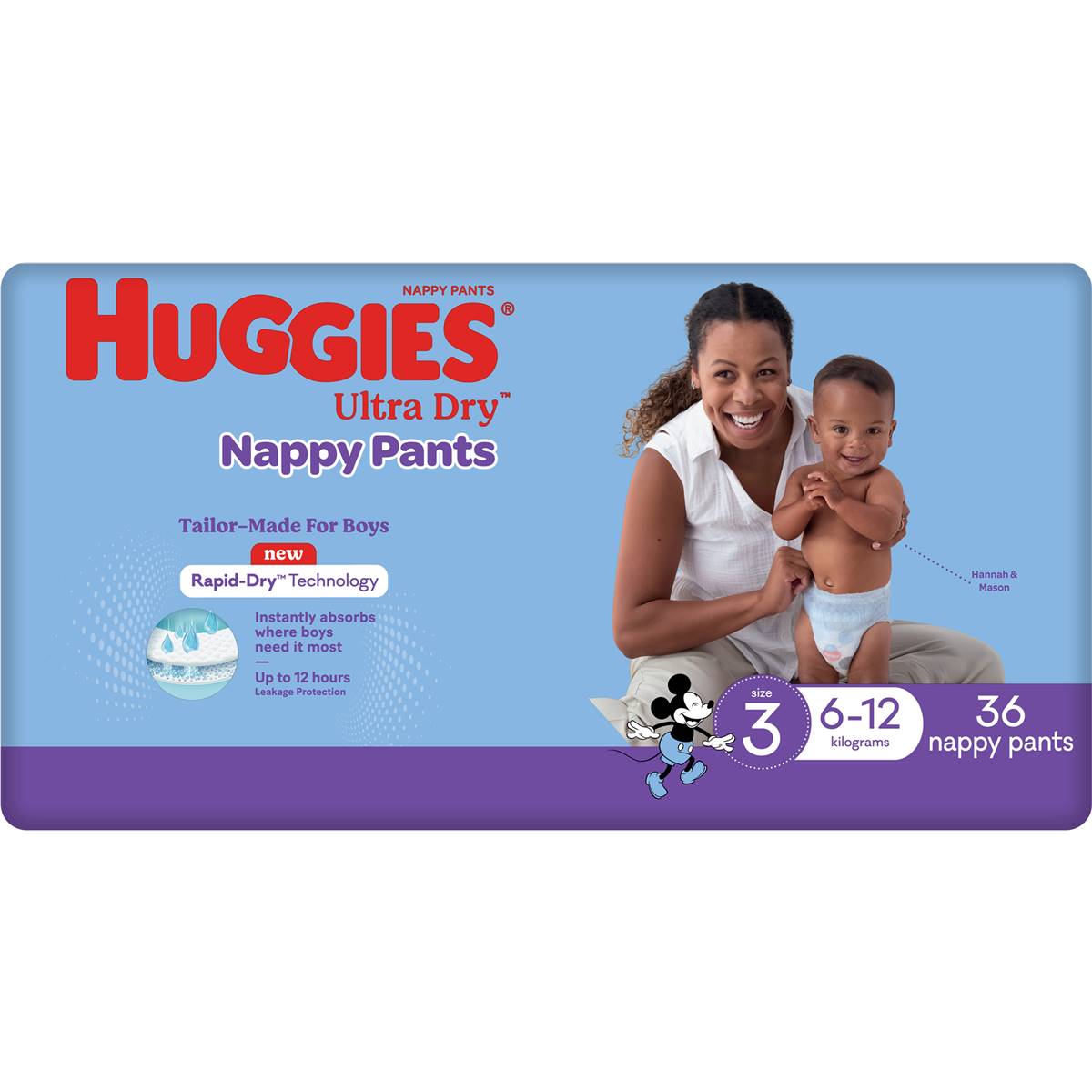 Huggies Ultra Dry Nappy Pants Boys Size 3 (6-12kg) 36 Pack
