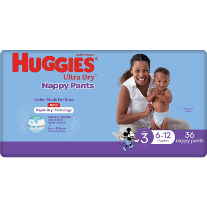 Huggies Ultra Dry Nappy Pants Boys Size 3 (6-12kg) 36 Pack