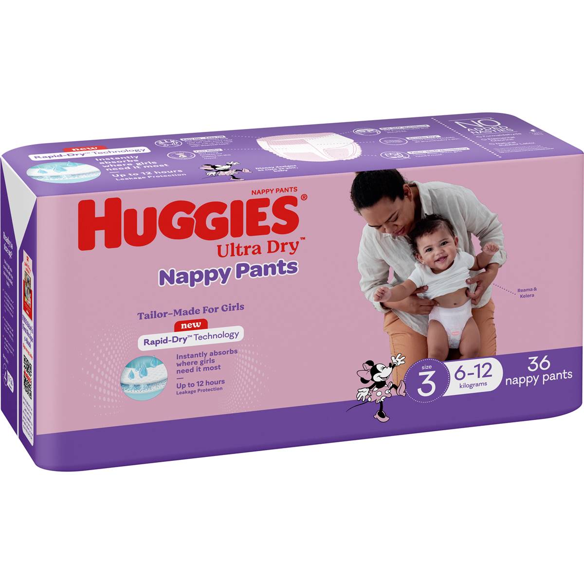 Huggies Ultra Dry Nappy Pants Girls Size 3 (6-12kg) 36 Pack