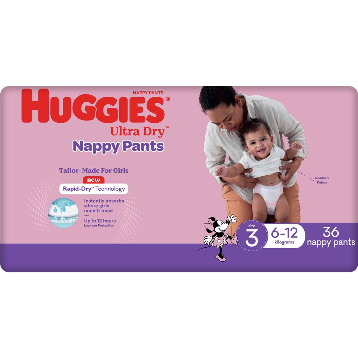 Huggies Ultra Dry Nappy Pants Girls Size 3 (6-12kg) 36 Pack